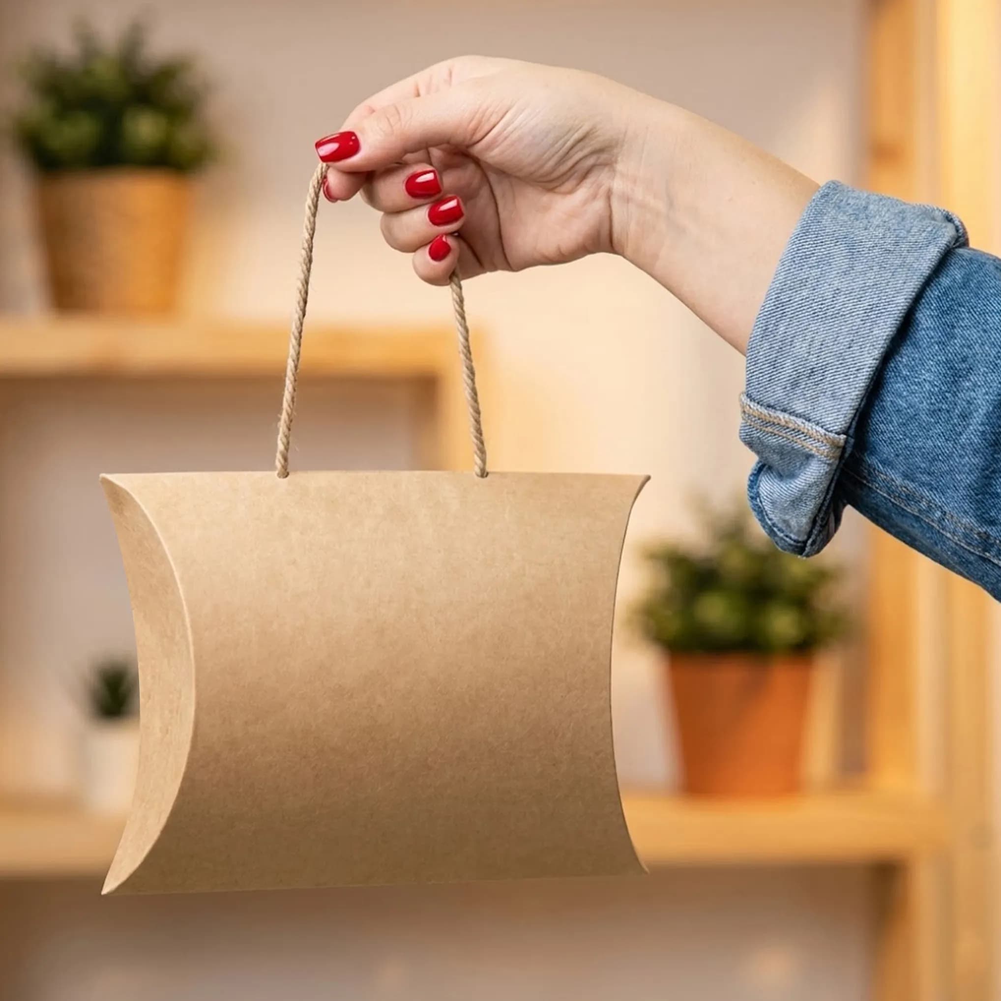 جعبه بالشتی کرافت ضخیم دستهدار بندی متوسط بسته 10 عددی