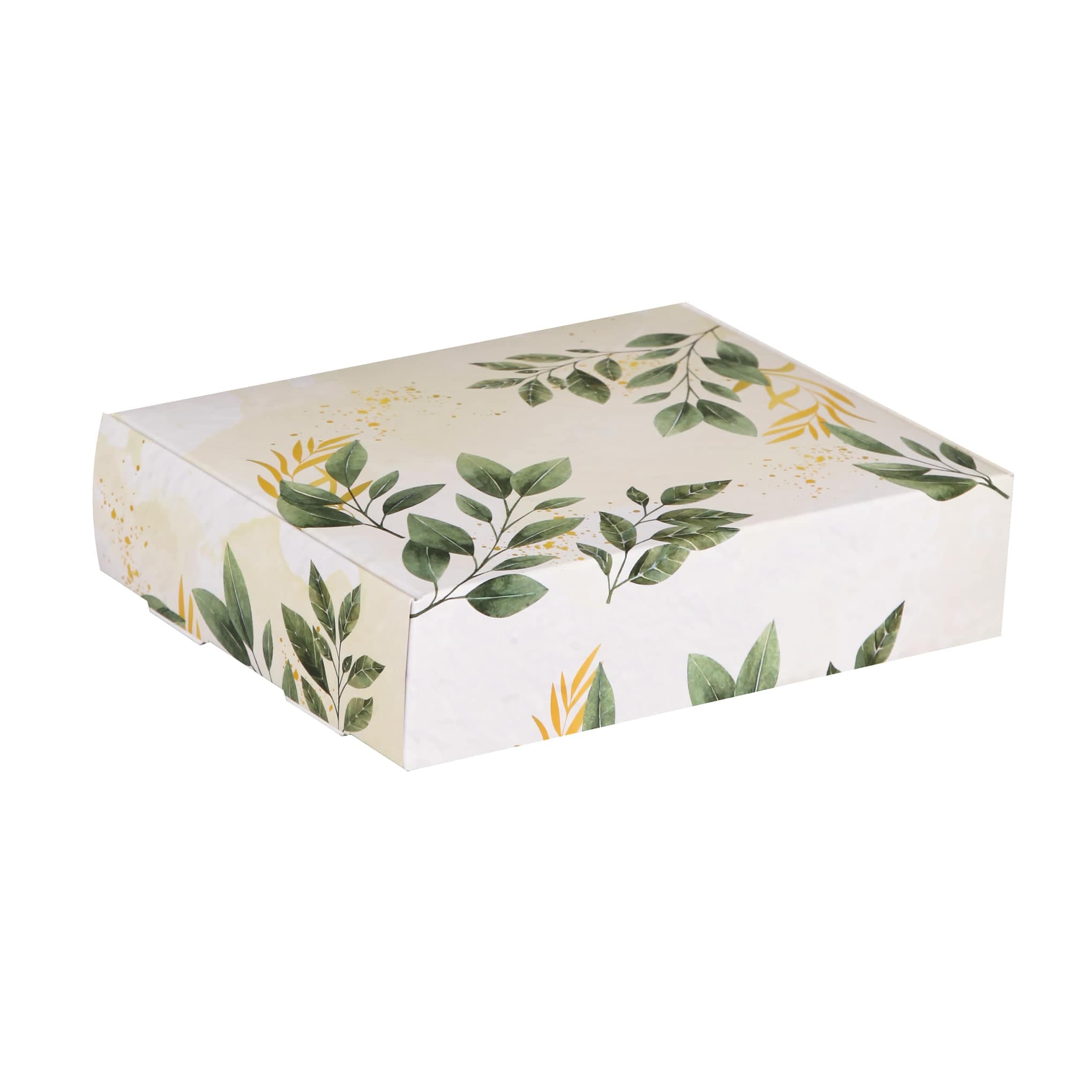 جعبه کیبوردی گلاسه طرح برگ سبز سایز 15×13/5×5 بسته 10 عددی