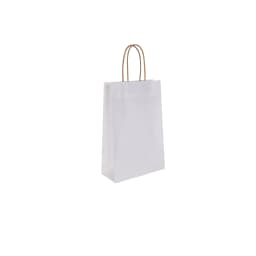 ساک دستی کاغذی کرافت سفید 25×16 با بند کاغذی هلالی