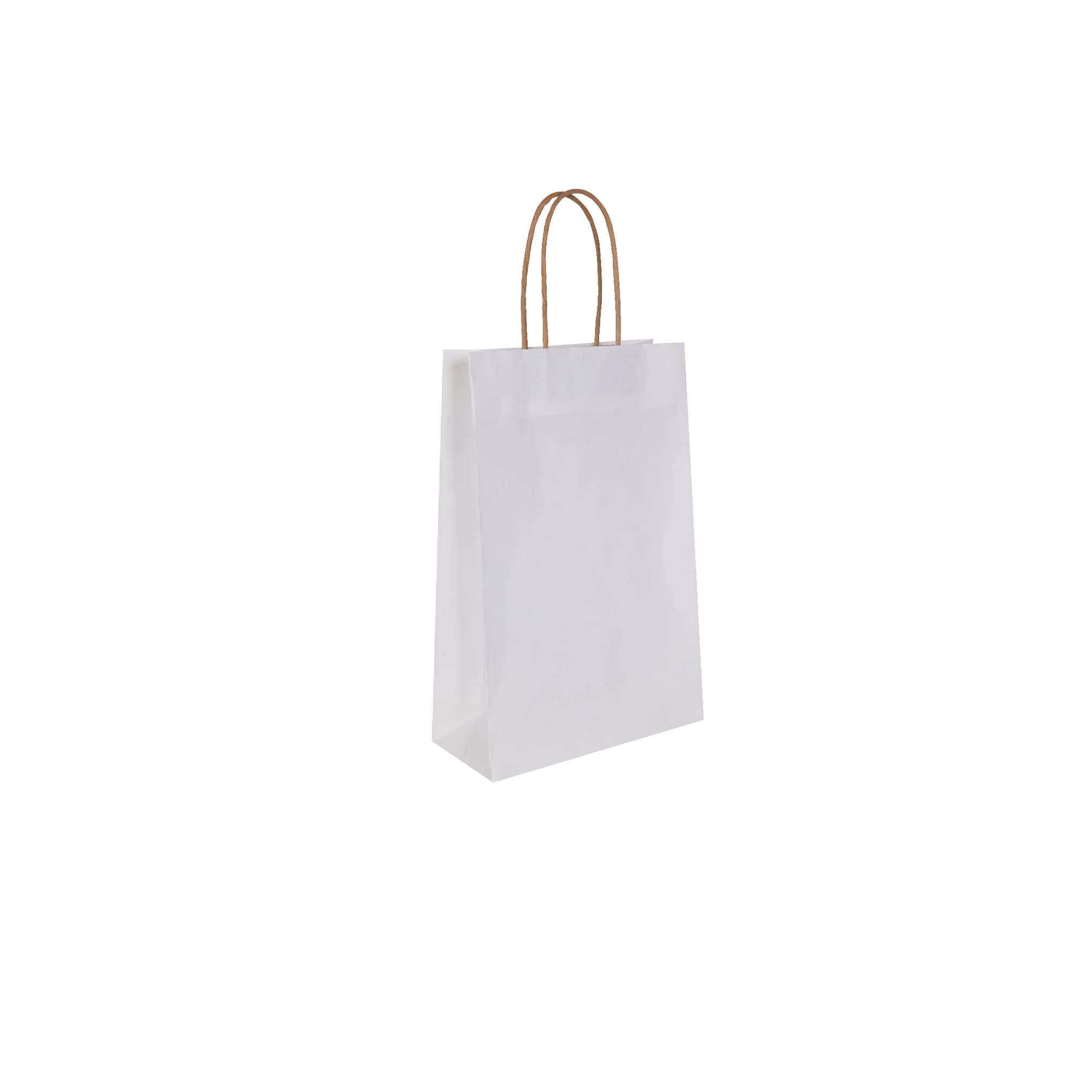 ساک دستی کاغذی کرافت سفید 25×16 با بند کاغذی هلالی