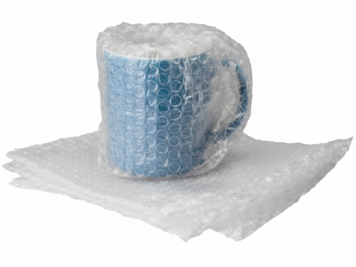 لیوان آبی رنگ پوشیده شده با نایلون حباب دار