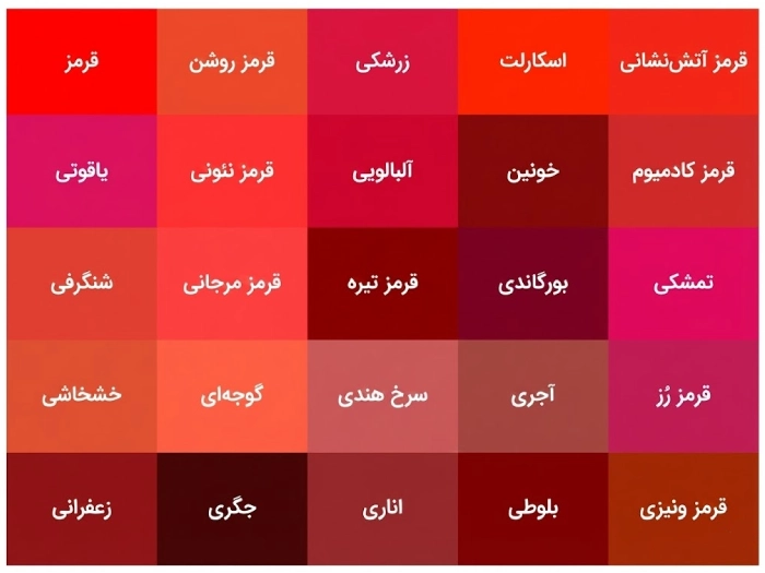 انواع رنگ قرمز
