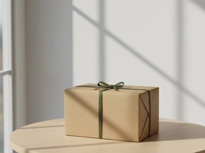 بسته بندی اقتصادی با کارتن کرافت و روبان ساده