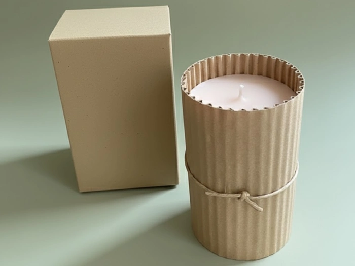 بسته بندی شمع با کارتن پیچیده شده و جعبه کیبوردی کوچک کنار آن