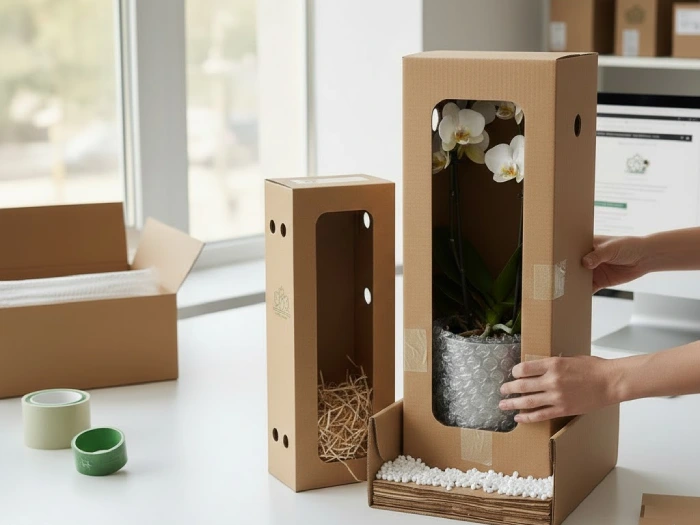 بسته‌ بندی گل گلدانی برای ارسال پستی