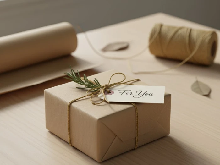 بسته بندی مینیمال با نخ کنفی و کاغذ کرافت