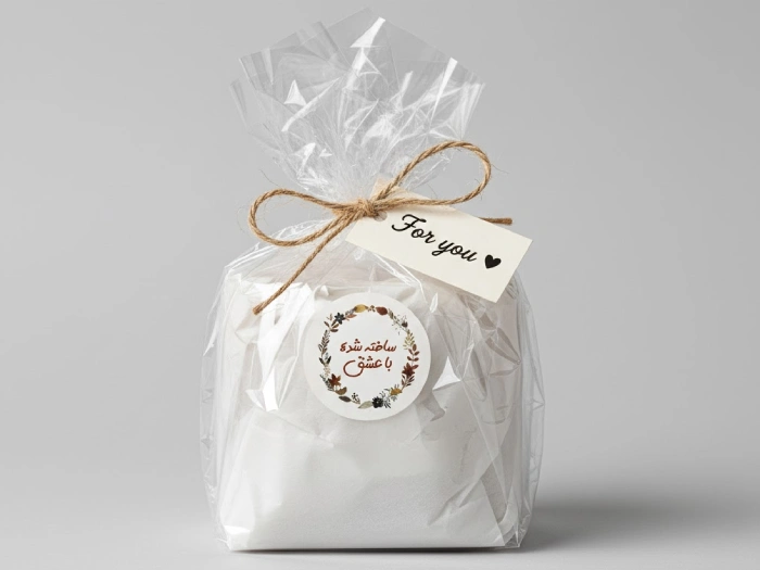 بسته بندی سلفون کشیده با لیبل ساخته شده با عشق